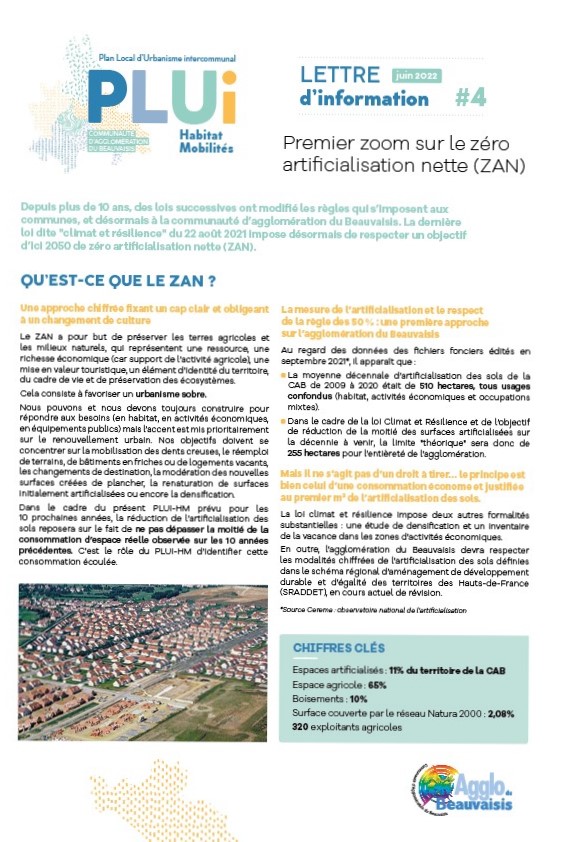 Couverture de la Lettre d’info n° 4 – Juin 2022 – Zéro Artificialisation Nette (ZAN)