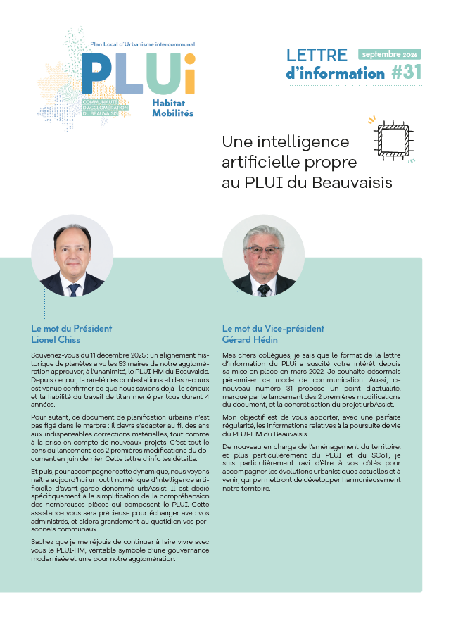 Couverture de la Lettre d’info n°31 – Septembre 2026 – Une intelligence artificielle propre au PLUI du Beauvaisis